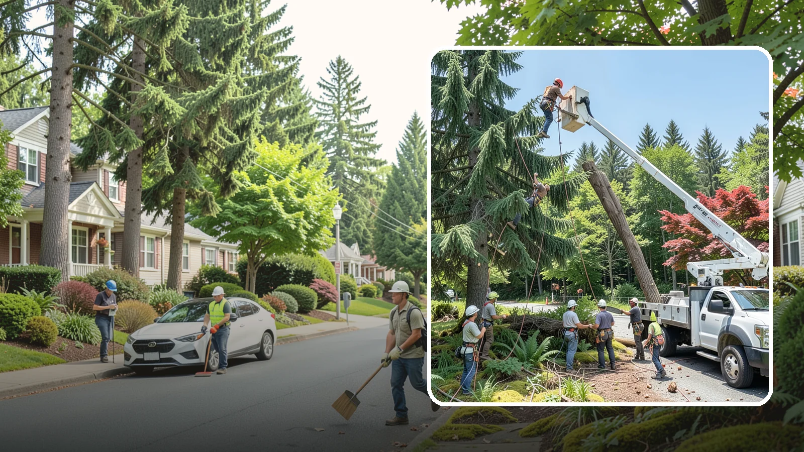Tree dismantling / sectional removal in Beaux Arts Village, King County, WA - The piece-by-piece dismantling of a tree from the top down.