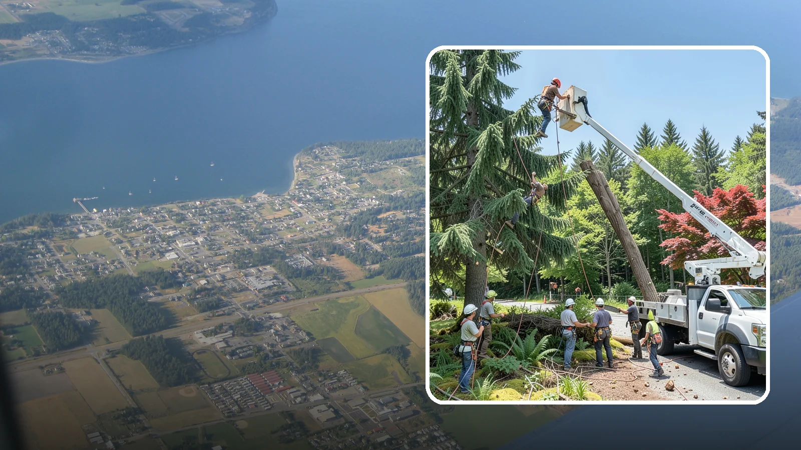 Tree dismantling / sectional removal in Coupeville, Island County, WA - The piece-by-piece dismantling of a tree from the top down.
