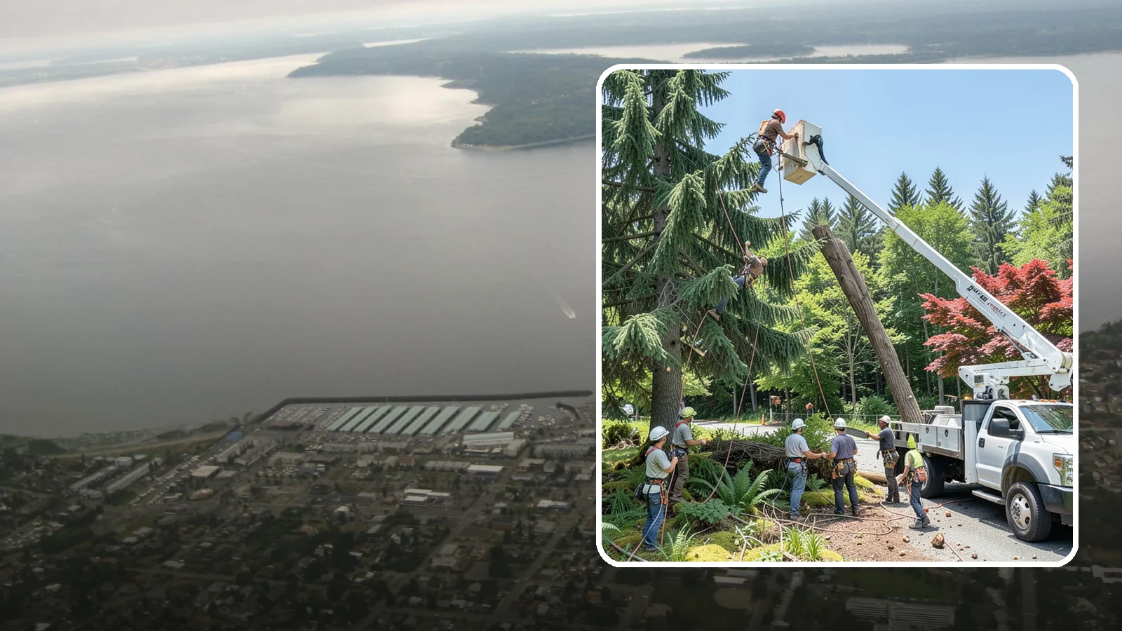 Tree dismantling / sectional removal in Des Moines, King County, WA - The piece-by-piece dismantling of a tree from the top down.