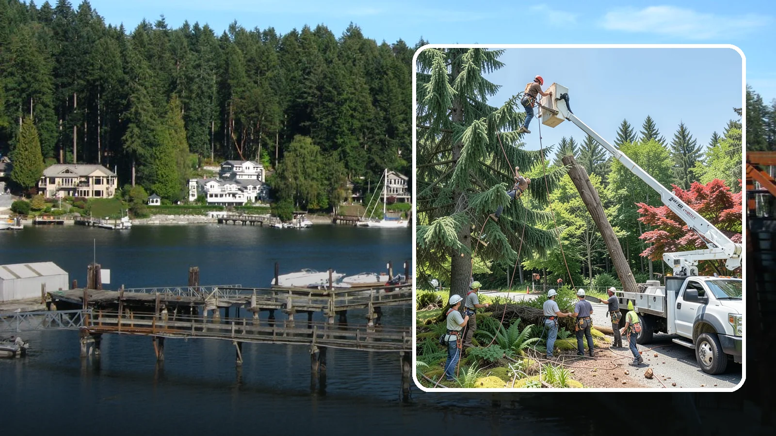 Tree dismantling / sectional removal in Gig Harbor, Pierce County, WA - The piece-by-piece dismantling of a tree from the top down.