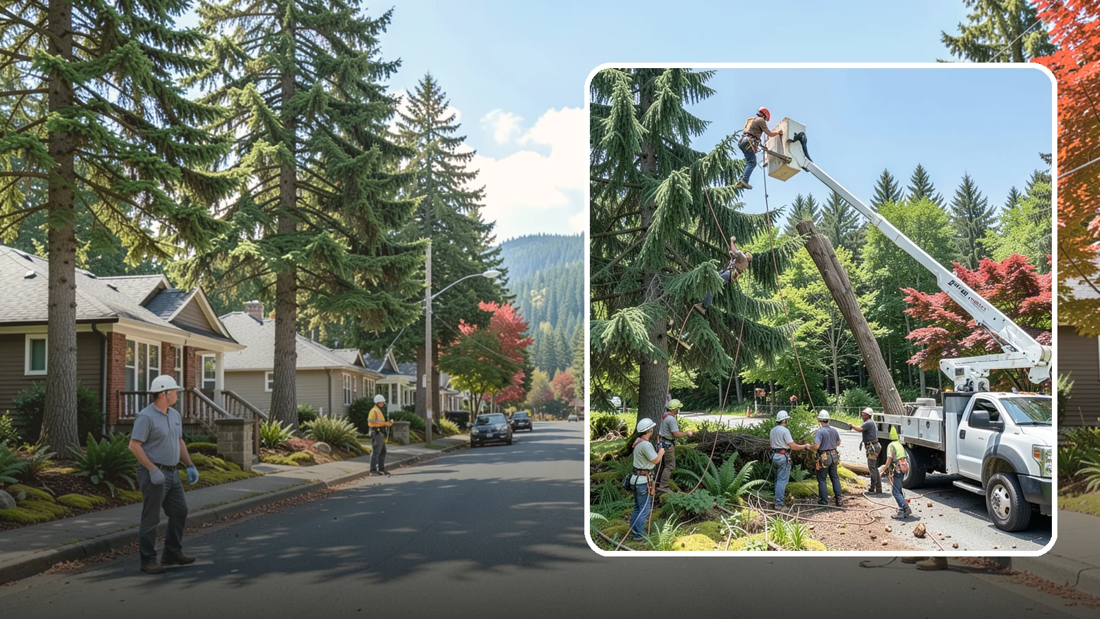 Tree dismantling / sectional removal in Hunts Point, King County, WA - The piece-by-piece dismantling of a tree from the top down.