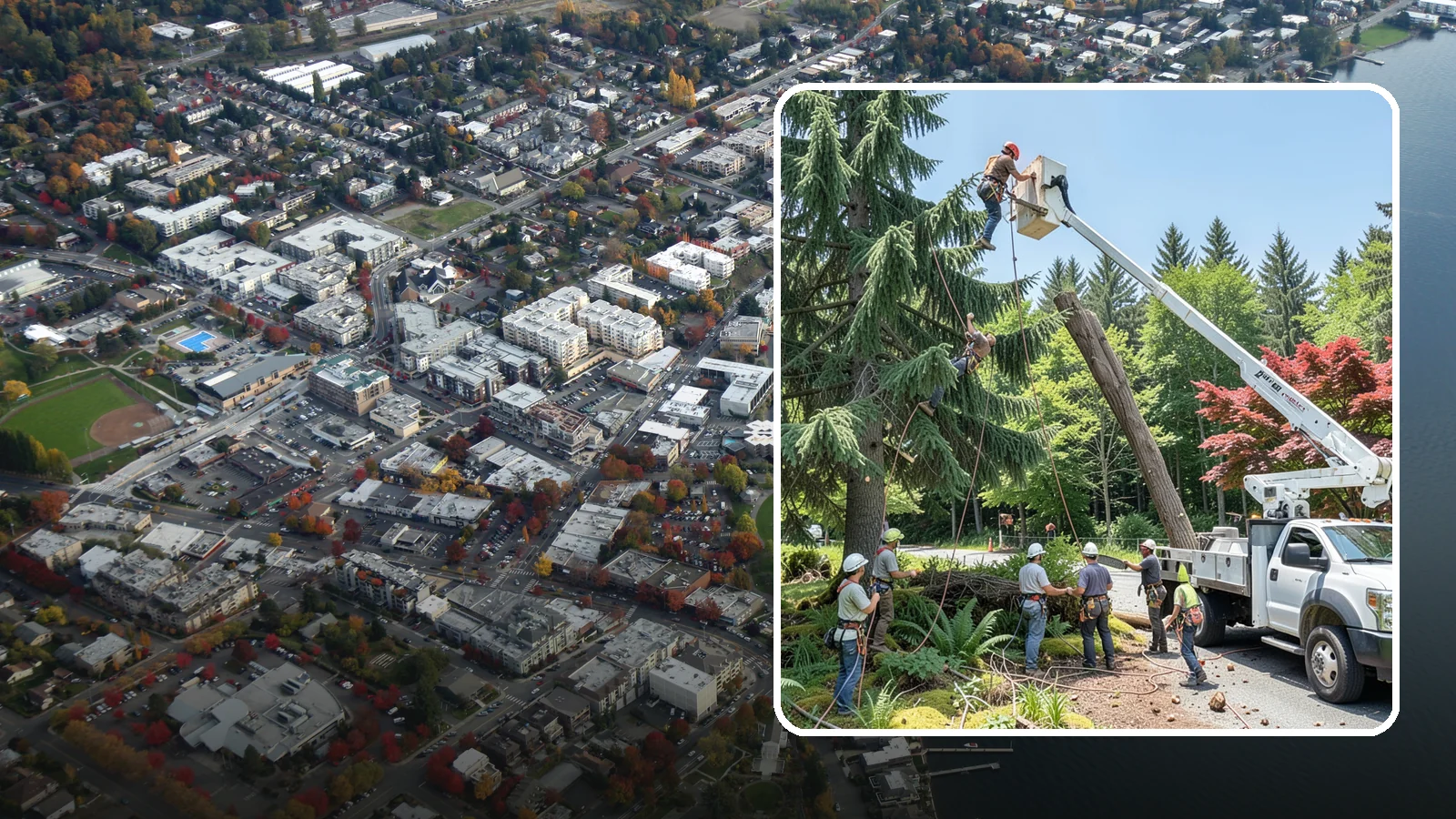 Tree dismantling / sectional removal in Kirkland, King County, WA - The piece-by-piece dismantling of a tree from the top down.