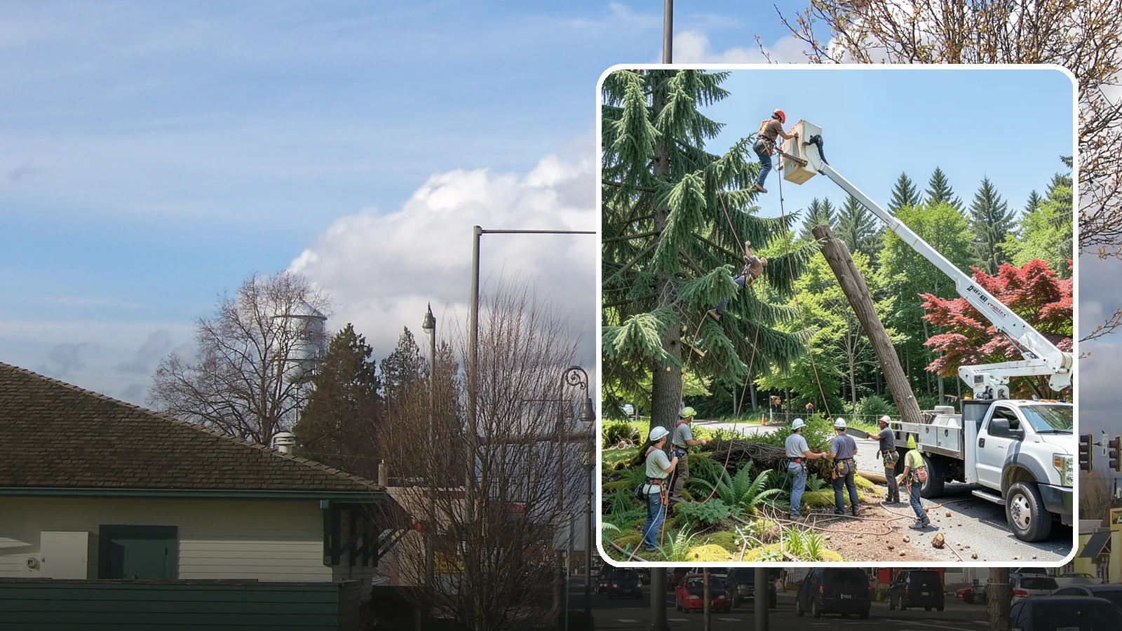 Tree dismantling / sectional removal in Marysville, Snohomish County, WA - The piece-by-piece dismantling of a tree from the top down.