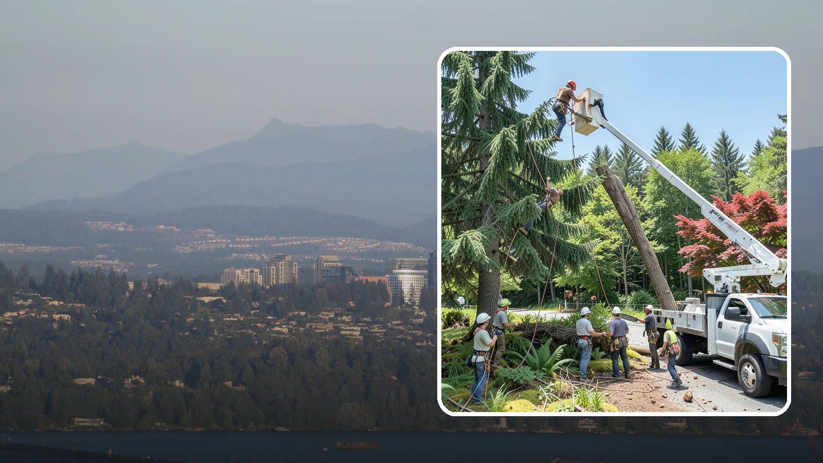 Tree dismantling / sectional removal in Medina, King County, WA - The piece-by-piece dismantling of a tree from the top down.