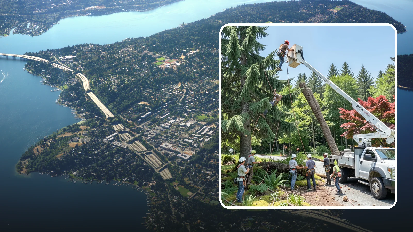 Tree dismantling / sectional removal in Mercer Island, King County, WA - The piece-by-piece dismantling of a tree from the top down.