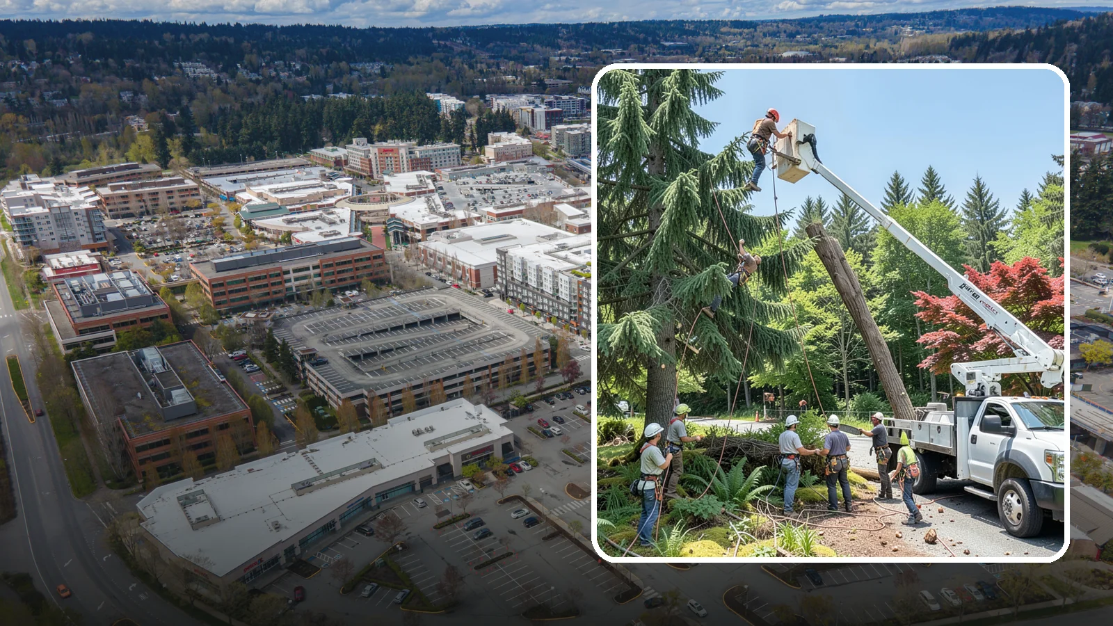 Tree dismantling / sectional removal in Redmond, King County, WA - The piece-by-piece dismantling of a tree from the top down.