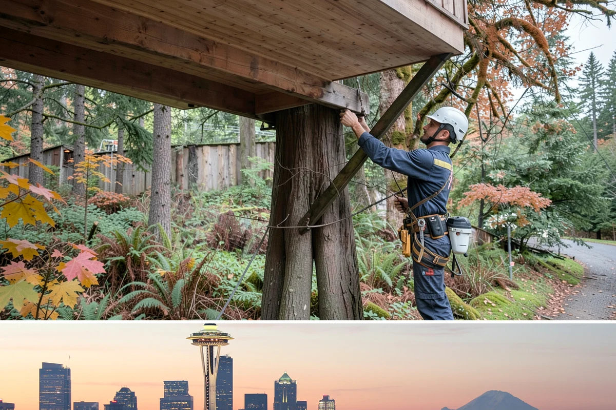 Tree dismantling / sectional removal in Seattle, King County, WA - Work can proceed year-round in the Puget Sound climate but may require extra safety precautions for hidden decay during wet...