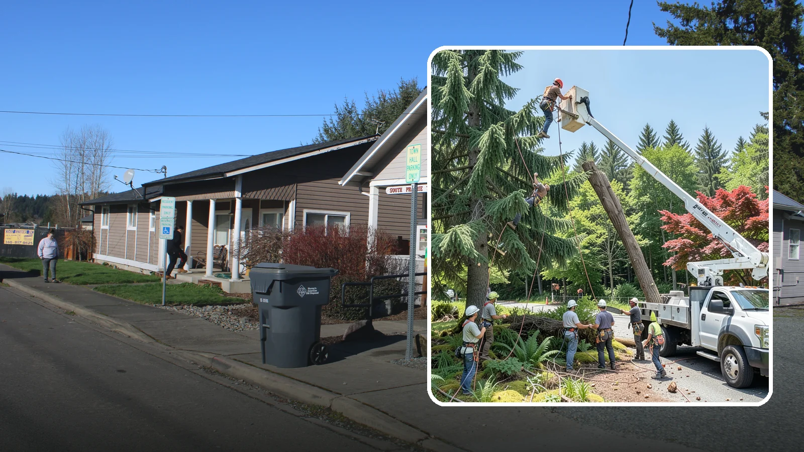 Tree dismantling / sectional removal in South Prairie, Pierce County, WA - The piece-by-piece dismantling of a tree from the top down.