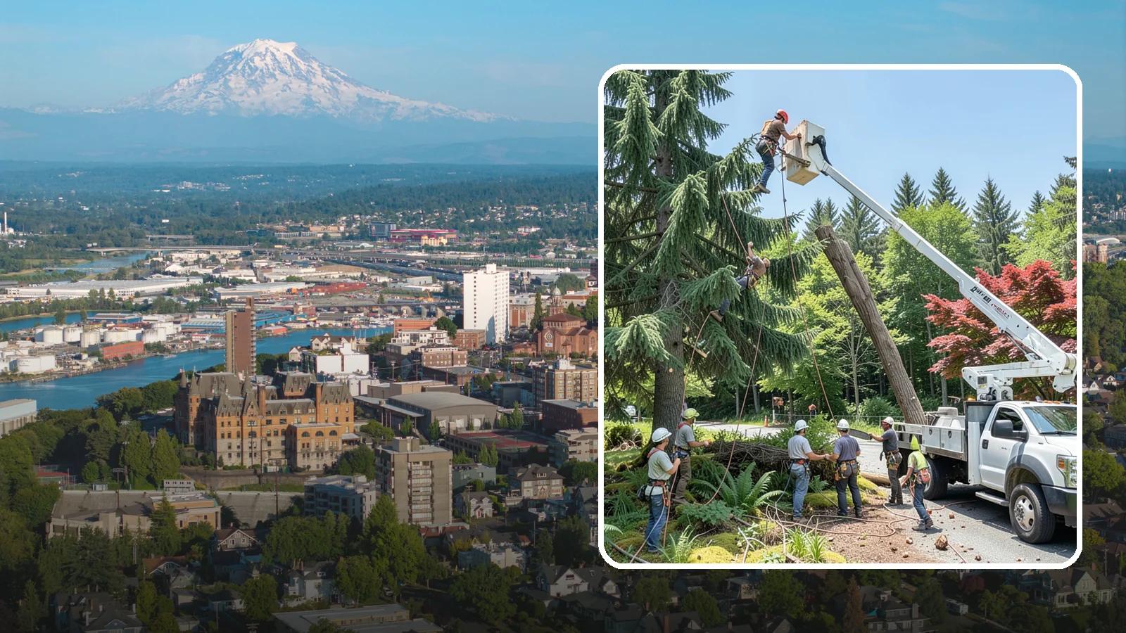 Tree dismantling / sectional removal in Tacoma, Pierce County, WA - The piece-by-piece dismantling of a tree from the top down.
