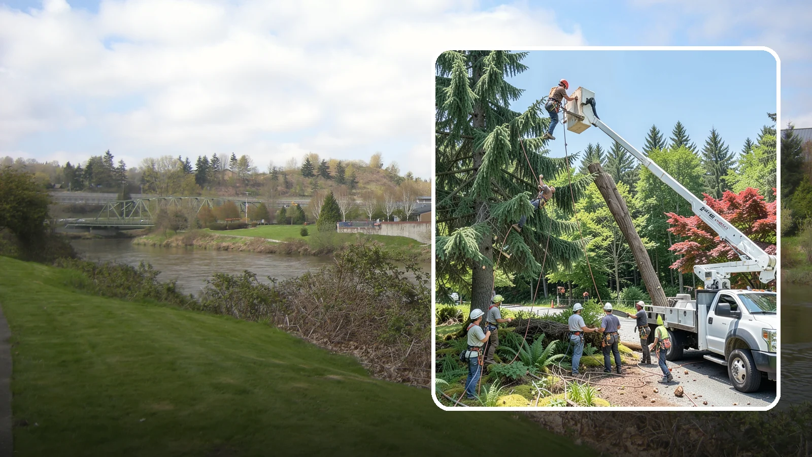 Tree dismantling / sectional removal in Tukwila, King County, WA - The piece-by-piece dismantling of a tree from the top down.