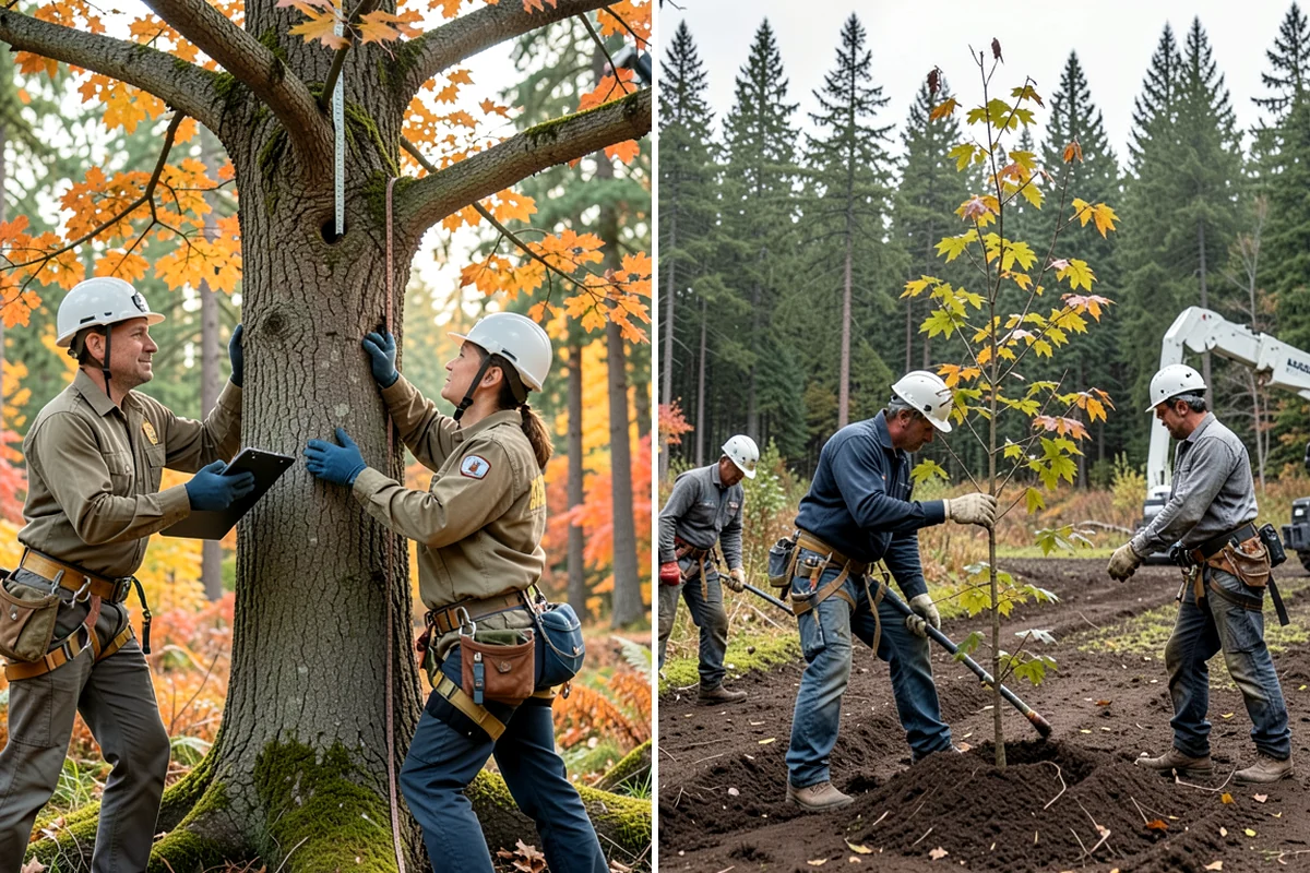 Tree inventory and tagging in Snoqualmie, King County, WA - Inspect the tree and its site