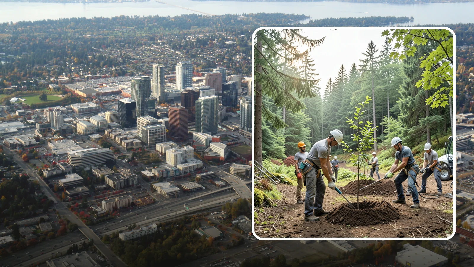 Tree planting in Bellevue, King County, WA - The selection and planting of new trees.