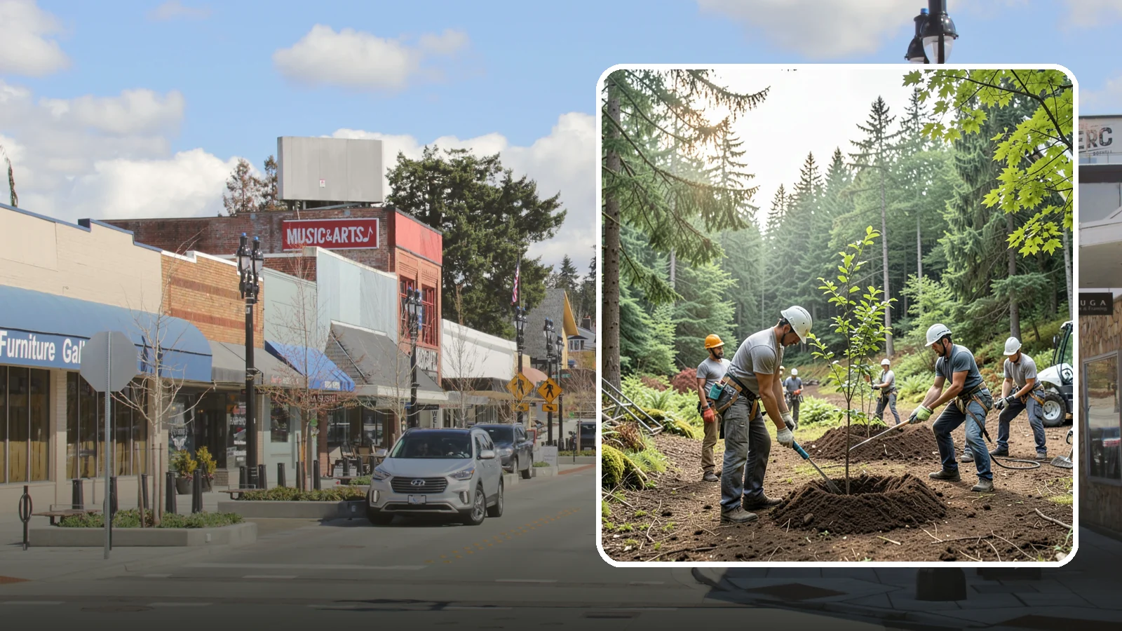 Tree planting in Bothell, King County, WA - The selection and planting of new trees.