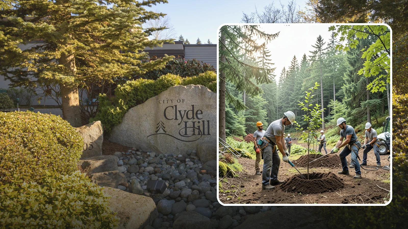 Tree planting in Clyde Hill, King County, WA - The selection and planting of new trees.