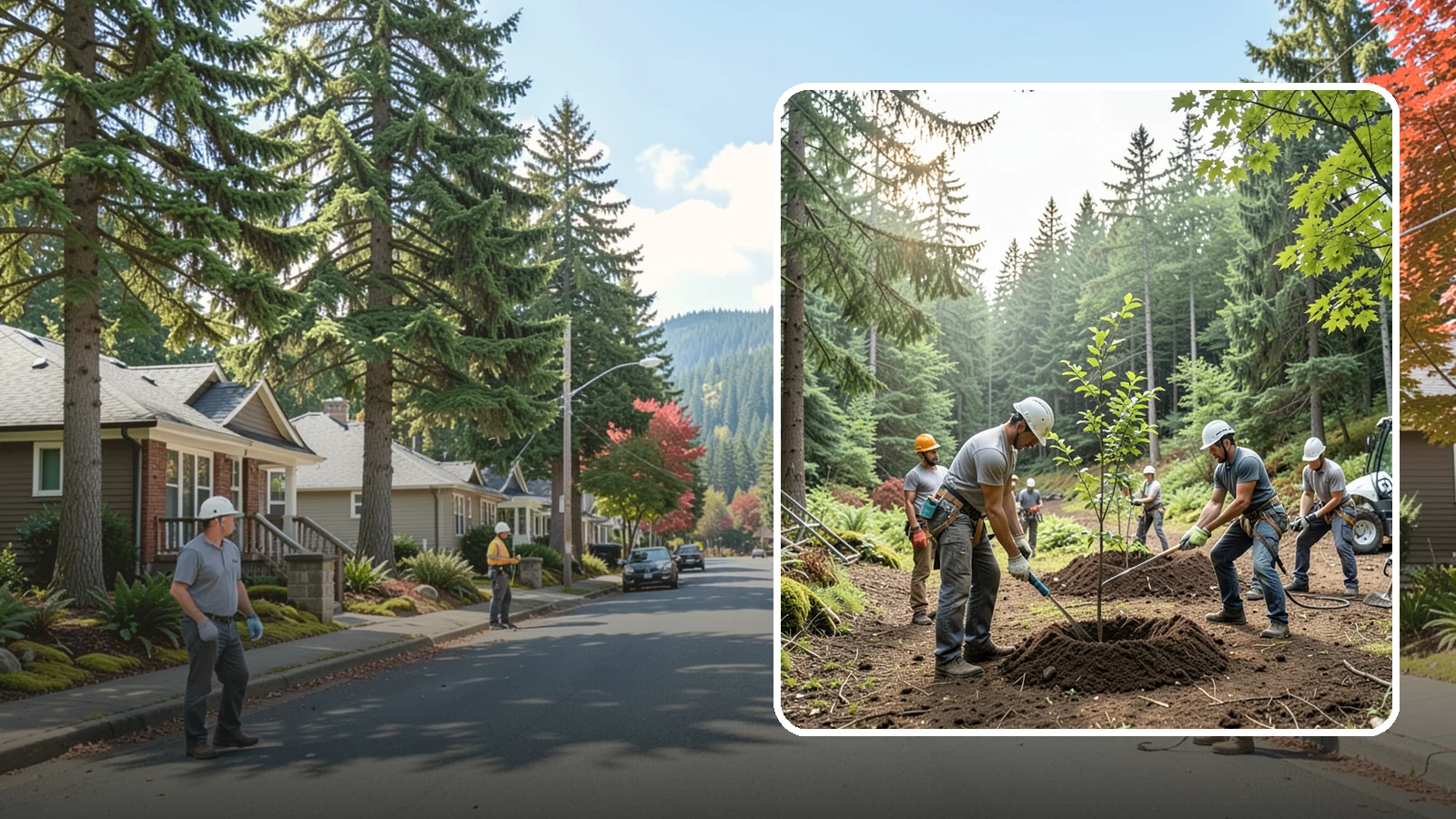 Tree planting in Hunts Point, King County, WA - The selection and planting of new trees.