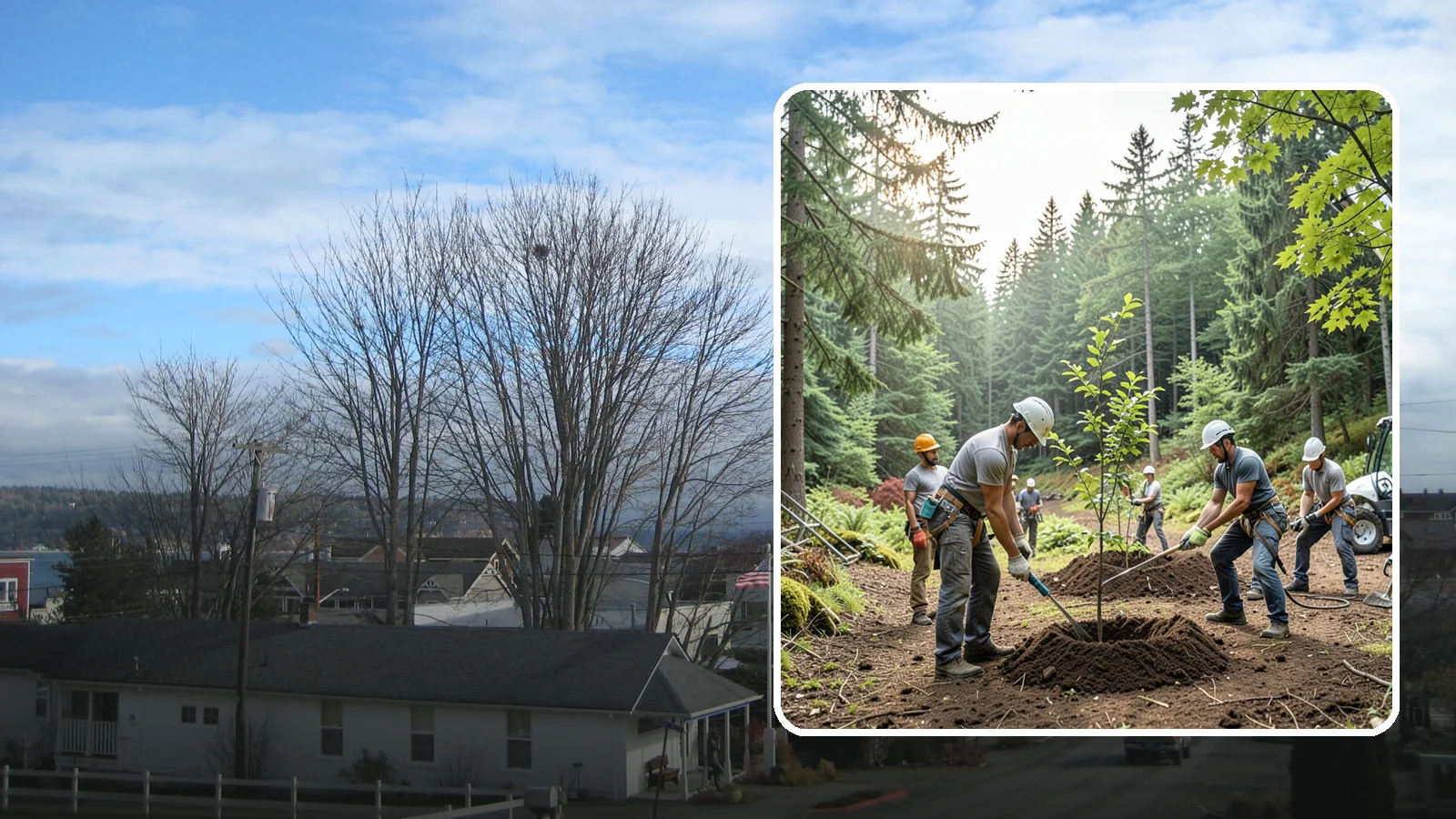 Tree planting in Langley, Island County, WA - The selection and planting of new trees.