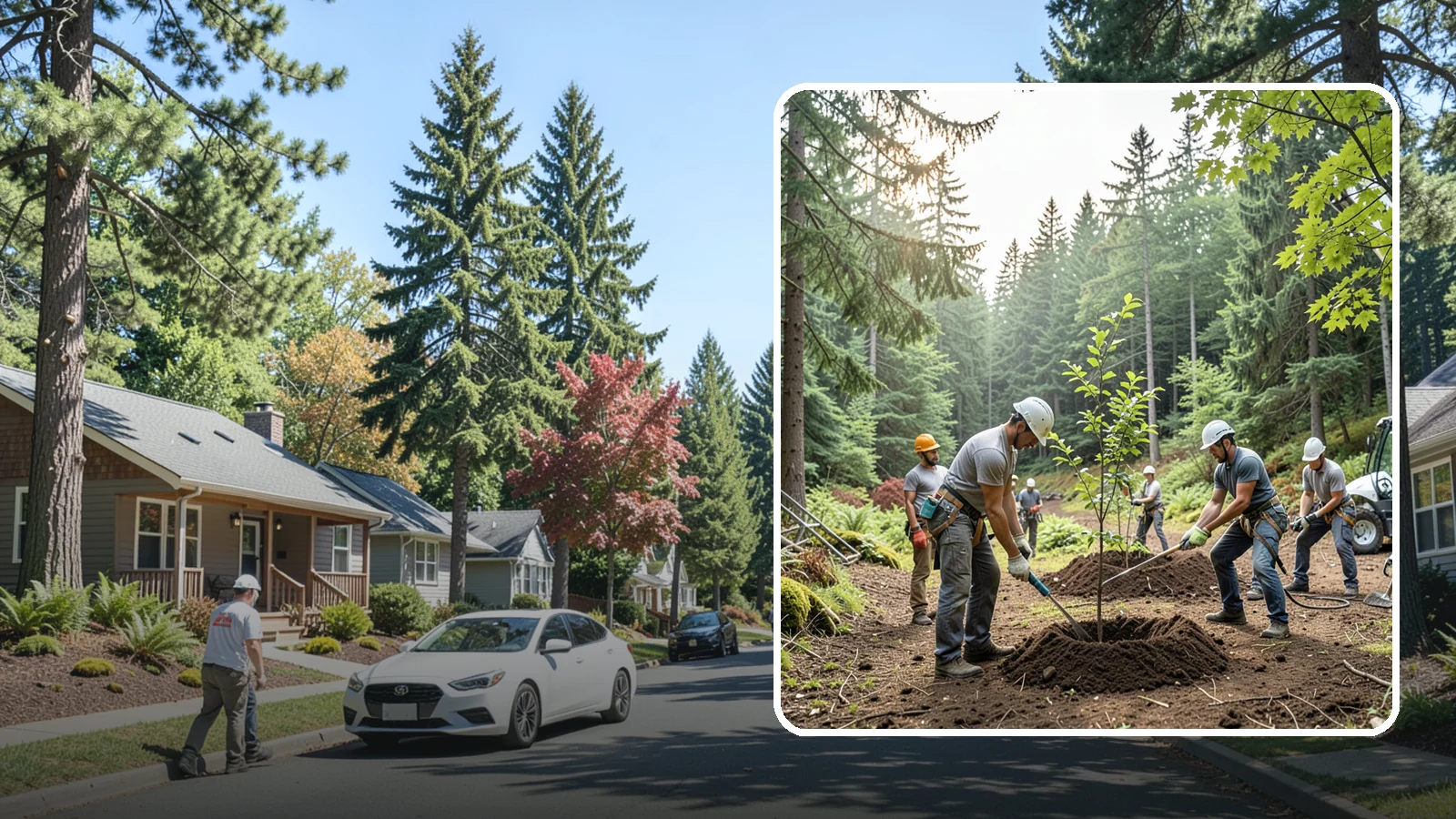 Tree planting in Orting, Pierce County, WA - The selection and planting of new trees.