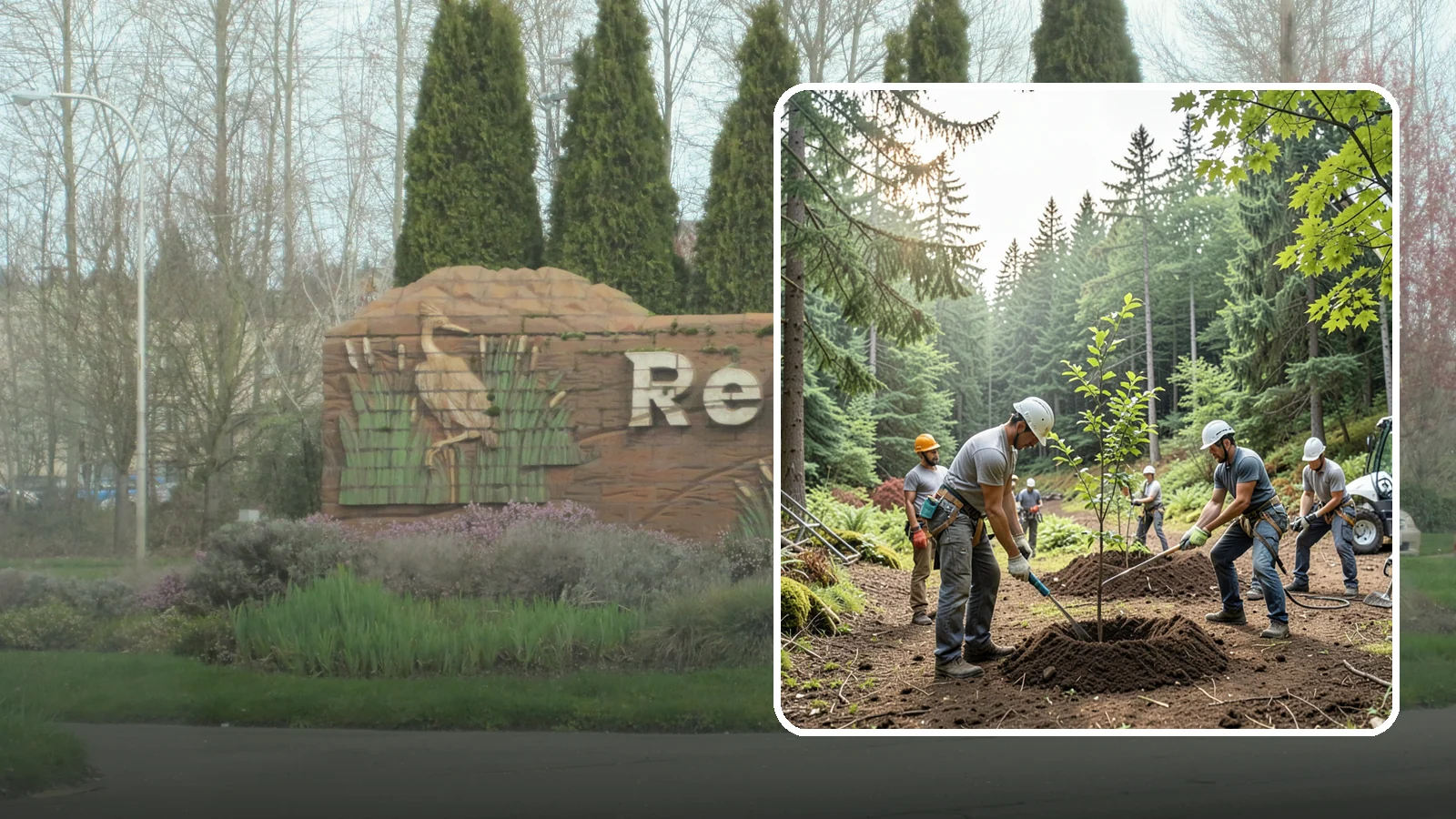 Tree planting in Renton, King County, WA - The selection and planting of new trees.