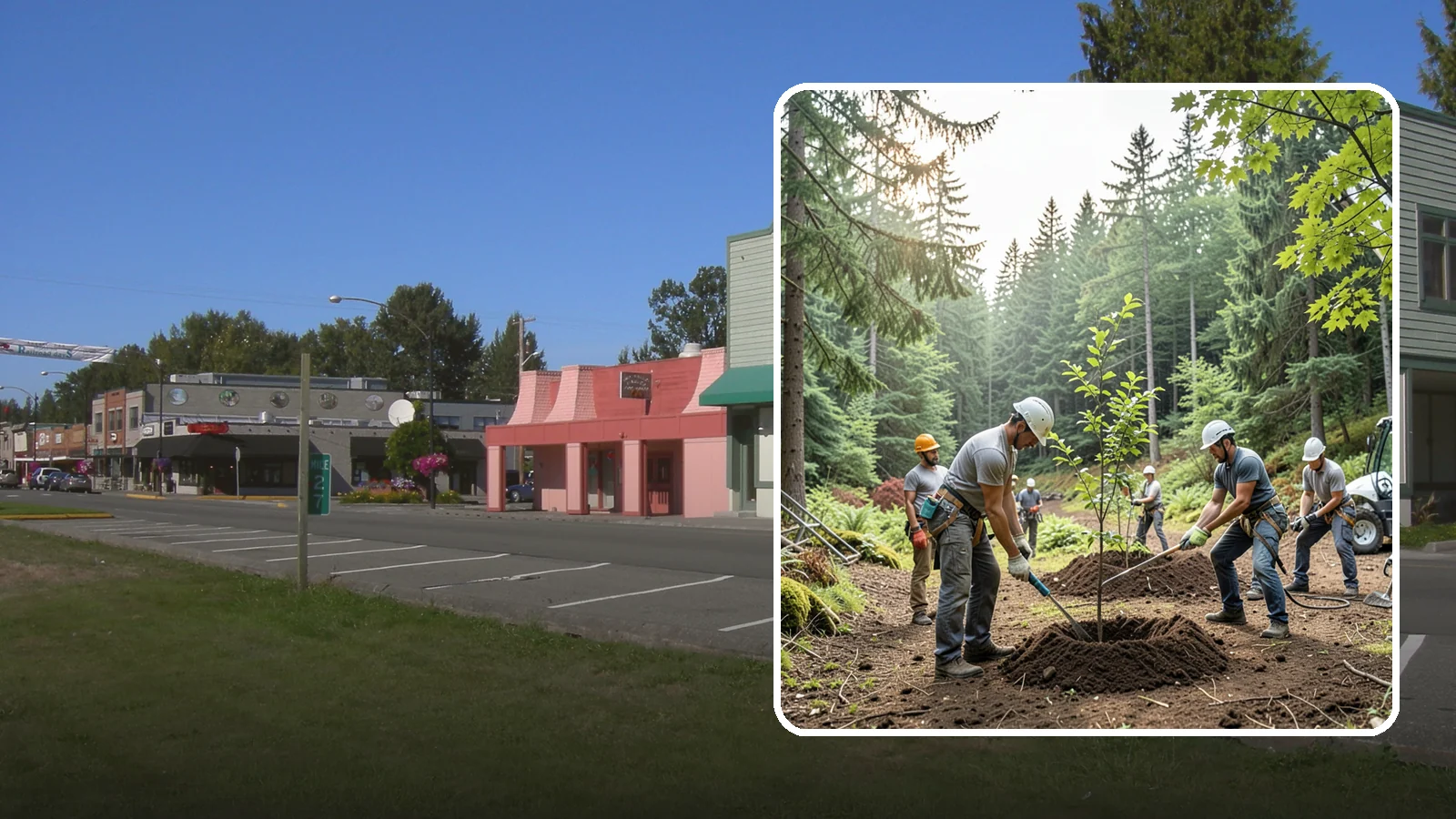 Tree planting in Snoqualmie, King County, WA - The selection and planting of new trees.