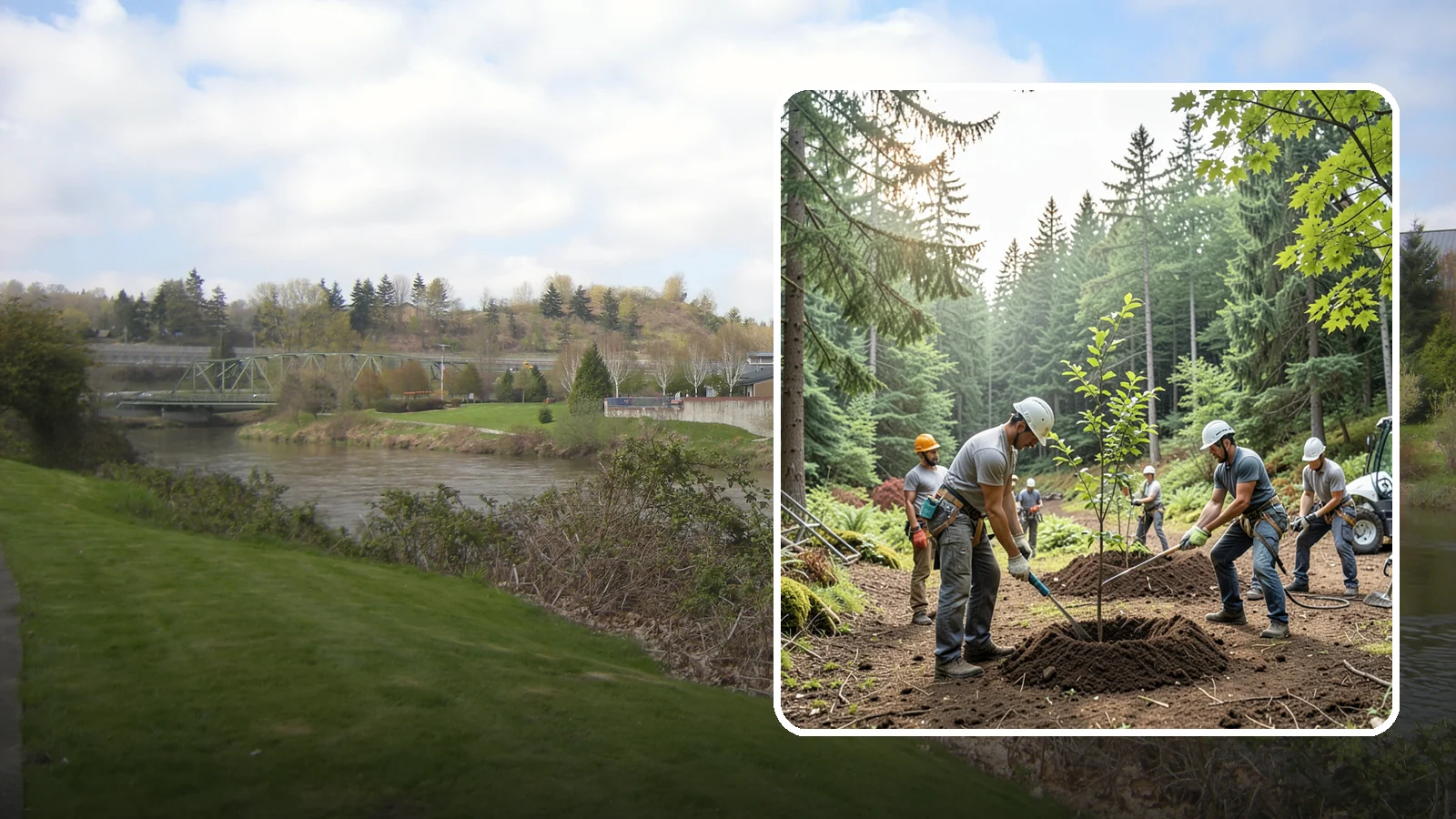 Tree planting in Tukwila, King County, WA - The selection and planting of new trees.
