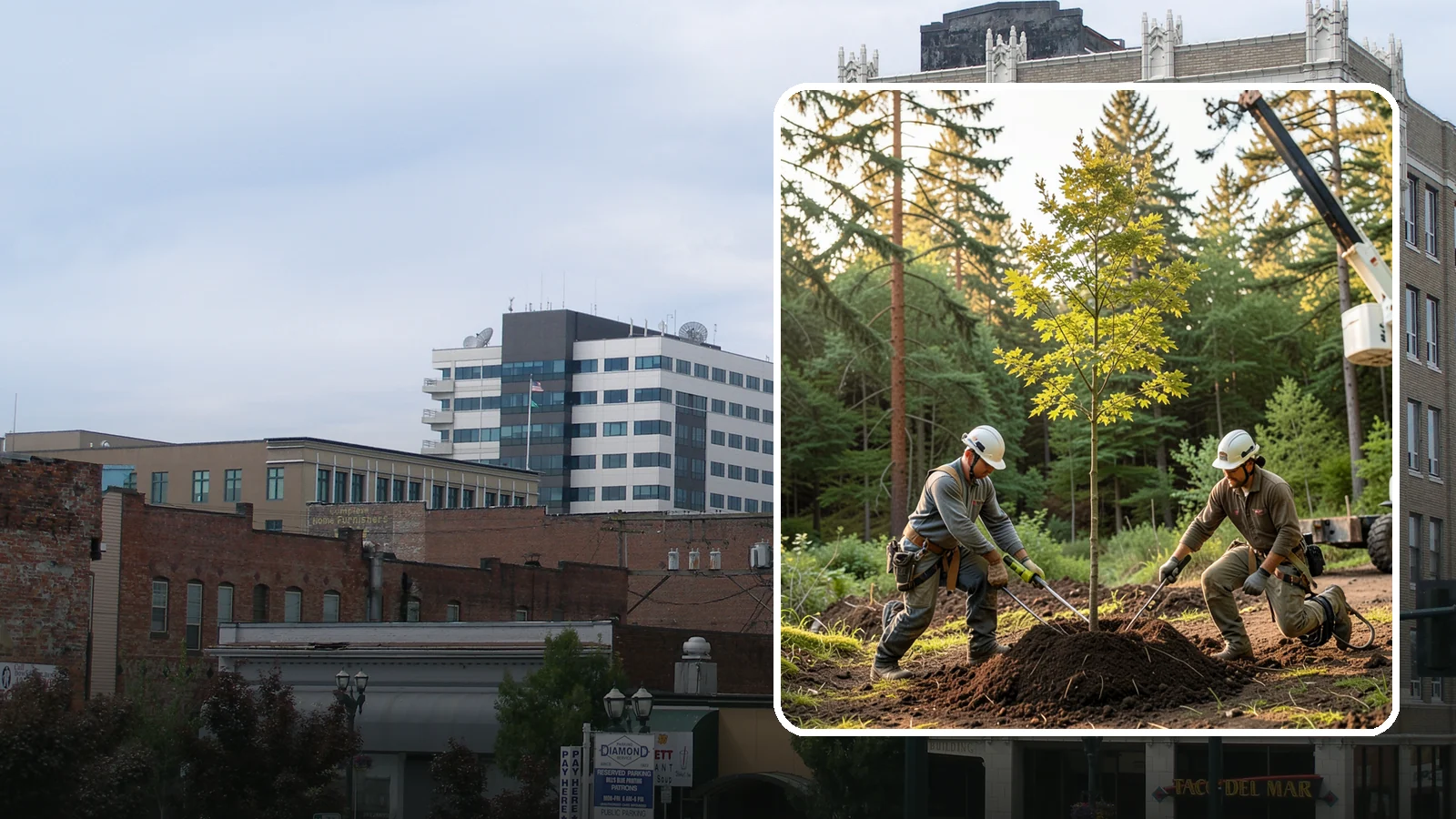 Tree replacement in Everett, Snohomish County, WA - The replanting of trees to replace those removed.