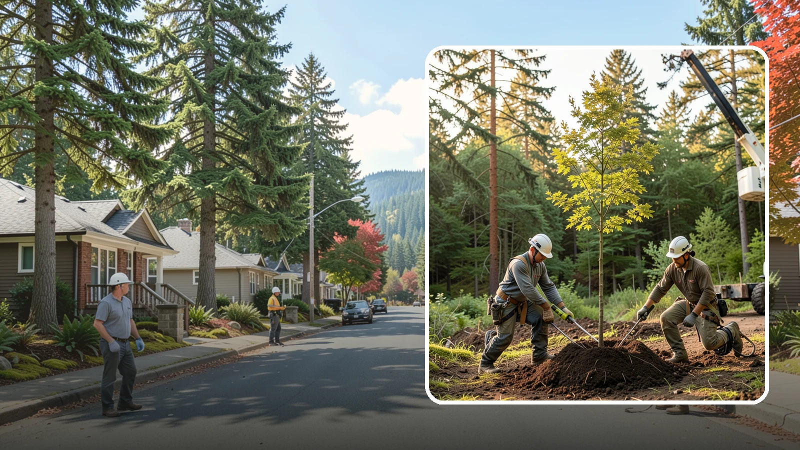 Tree replacement in Hunts Point, King County, WA - The replanting of trees to replace those removed.