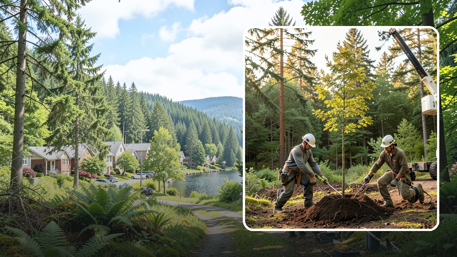 Tree replacement in Lake Forest Park, King County, WA - The replanting of trees to replace those removed.