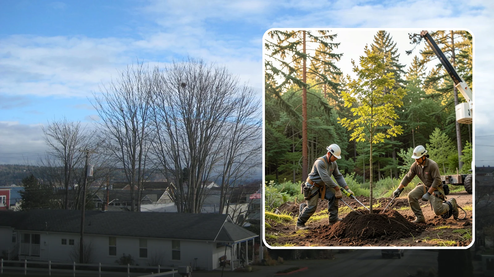 Tree replacement in Langley, Island County, WA - The replanting of trees to replace those removed.