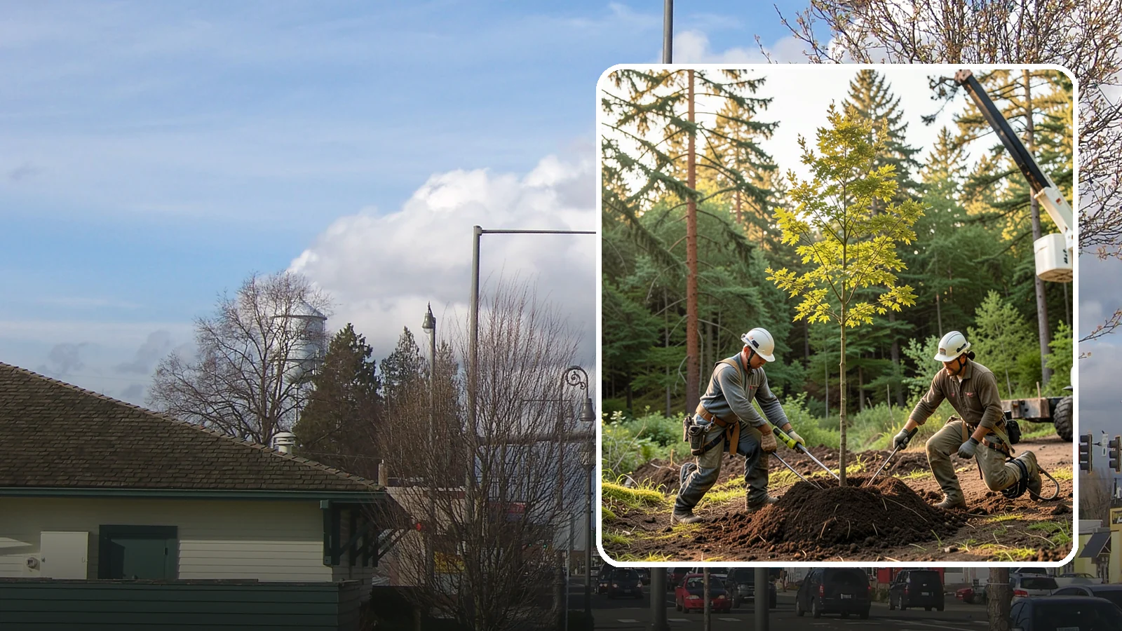 Tree replacement in Marysville, Snohomish County, WA - The replanting of trees to replace those removed.