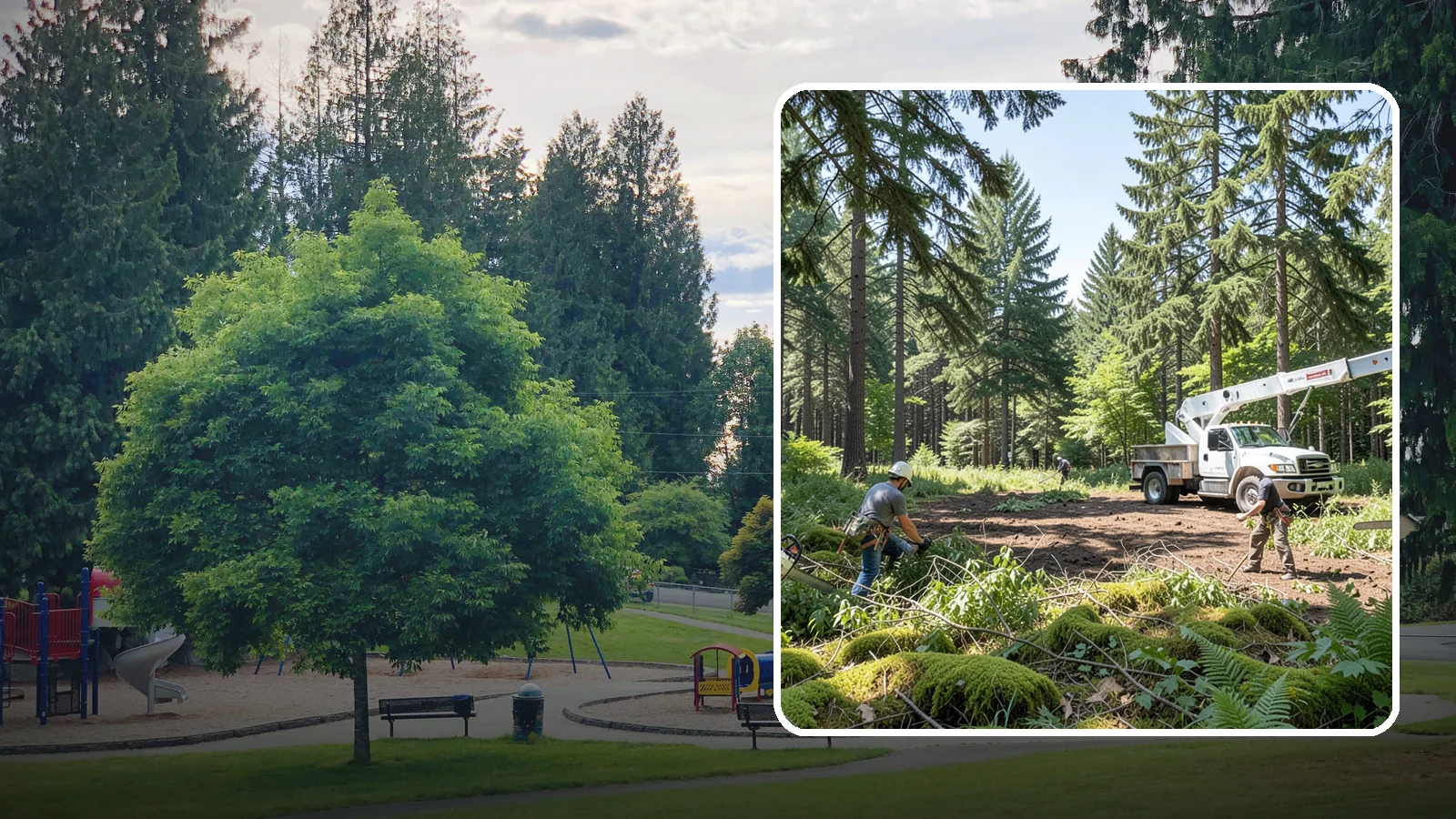 Underbrush clearing in Bonney Lake, Pierce County, WA - The clearing of understory growth beneath trees.