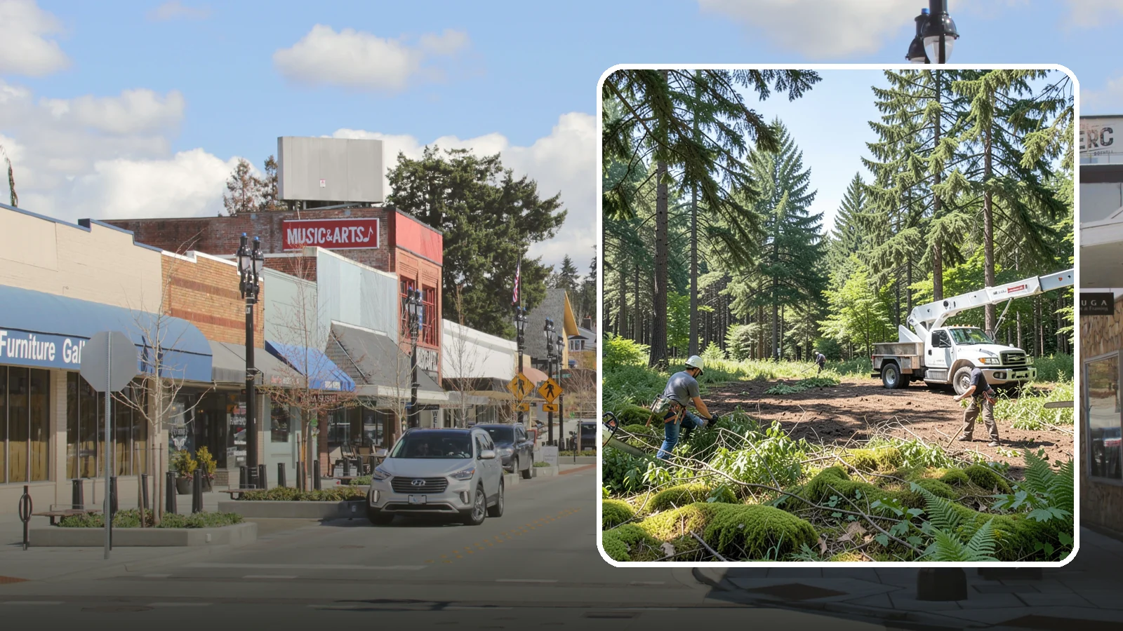 Underbrush clearing in Bothell, King County, WA - The clearing of understory growth beneath trees.