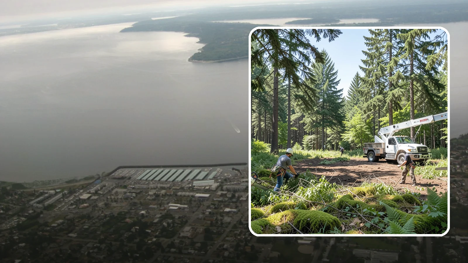 Underbrush clearing in Des Moines, King County, WA - The clearing of understory growth beneath trees.