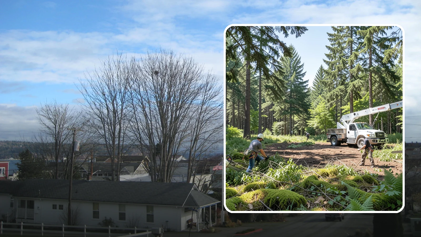 Underbrush clearing in Langley, Island County, WA - The clearing of understory growth beneath trees.