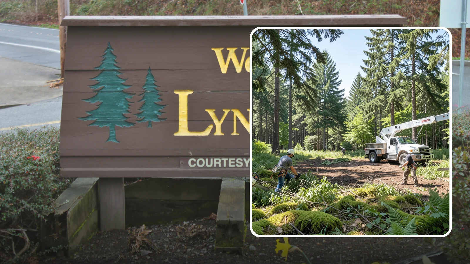 Underbrush clearing in Lynnwood, Snohomish County, WA - The clearing of understory growth beneath trees.