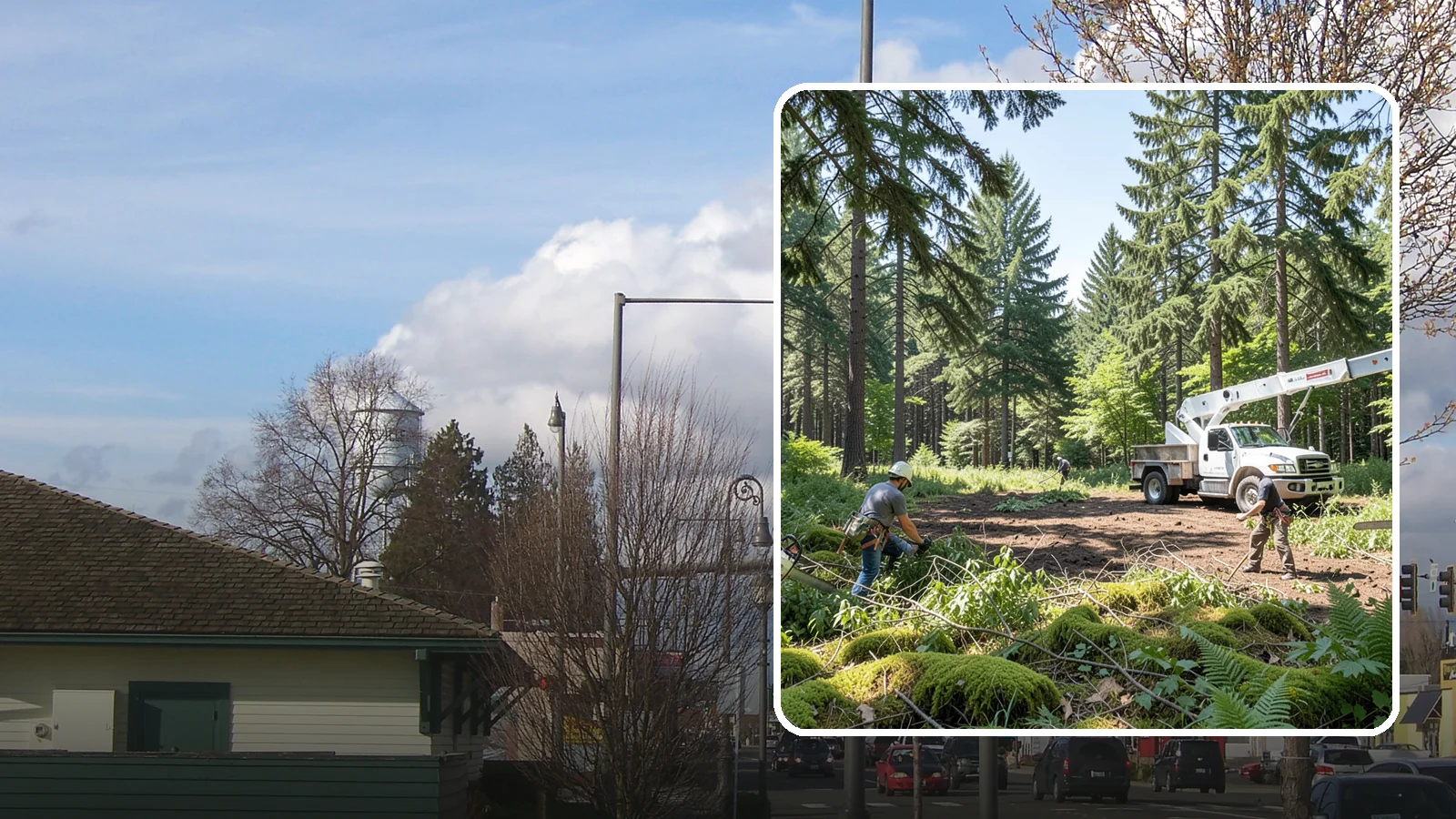 Underbrush clearing in Marysville, Snohomish County, WA - The clearing of understory growth beneath trees.