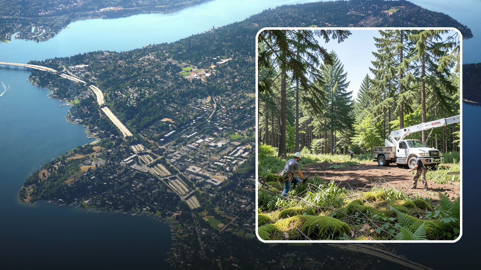 Underbrush clearing in Mercer Island, King County, WA - The clearing of understory growth beneath trees.