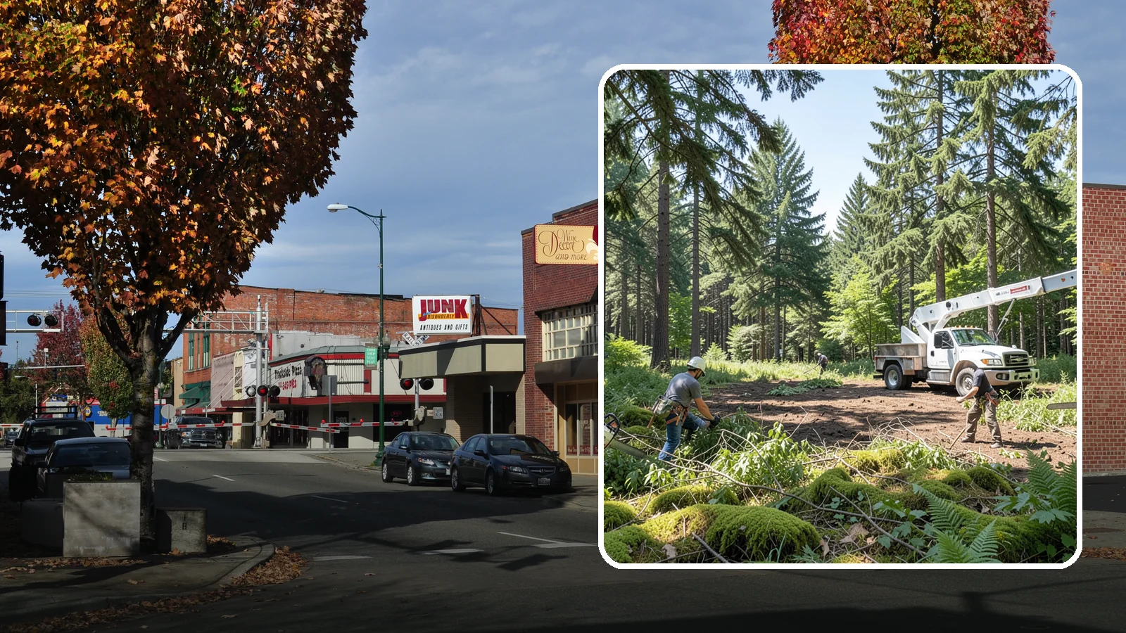 Underbrush clearing in Puyallup, Pierce County, WA - The clearing of understory growth beneath trees.
