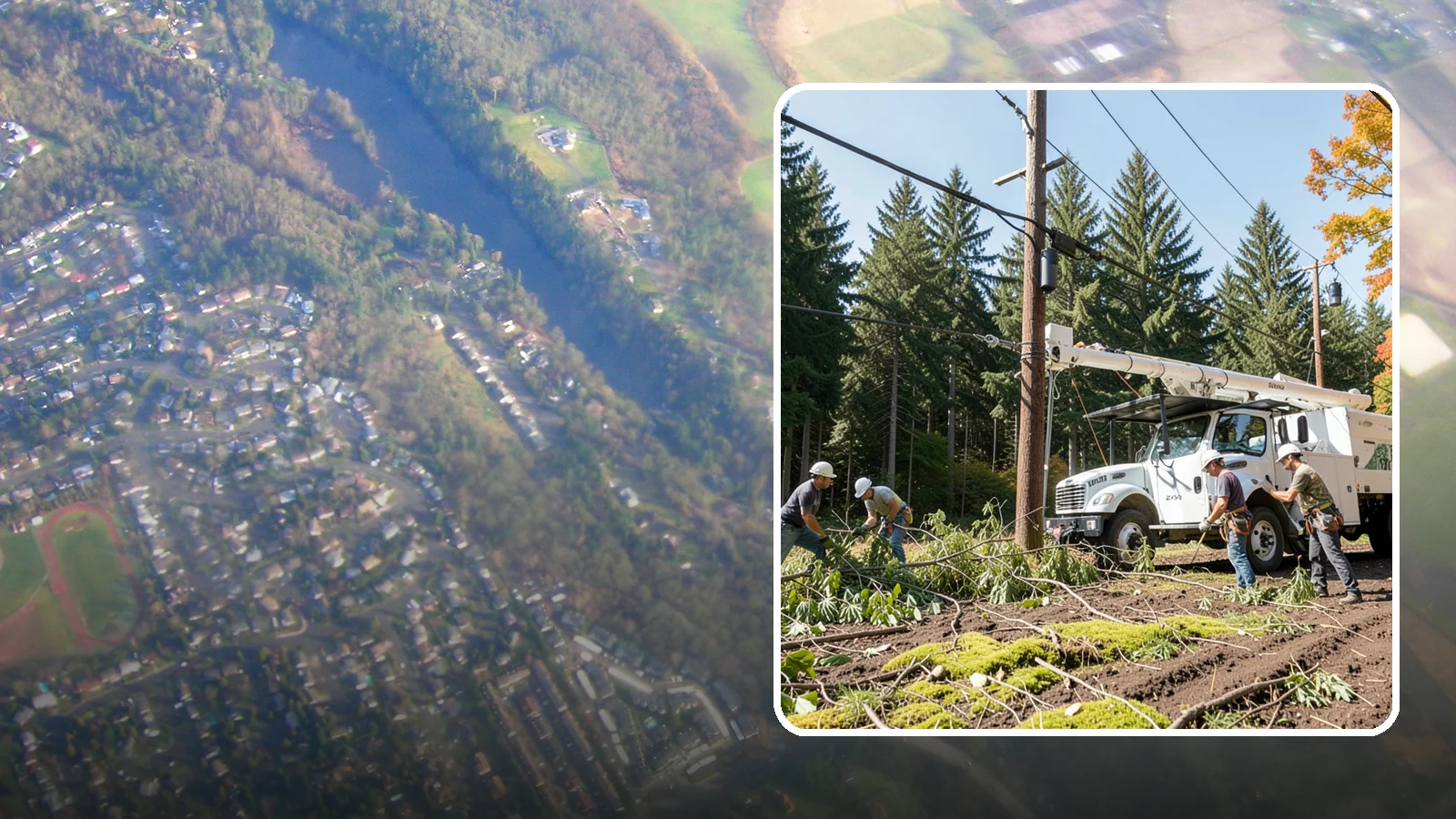 Utility line clearance pruning in Algona, King County, WA - Pruning to maintain safe clearance between trees and utility lines.