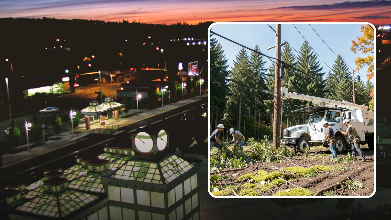 Utility line clearance pruning in Auburn, King County, WA - Pruning to maintain safe clearance between trees and utility lines.