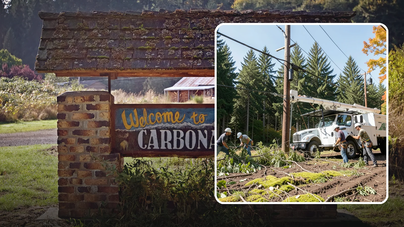 Utility line clearance pruning in Carbonado, Pierce County, WA - Pruning to maintain safe clearance between trees and utility lines.