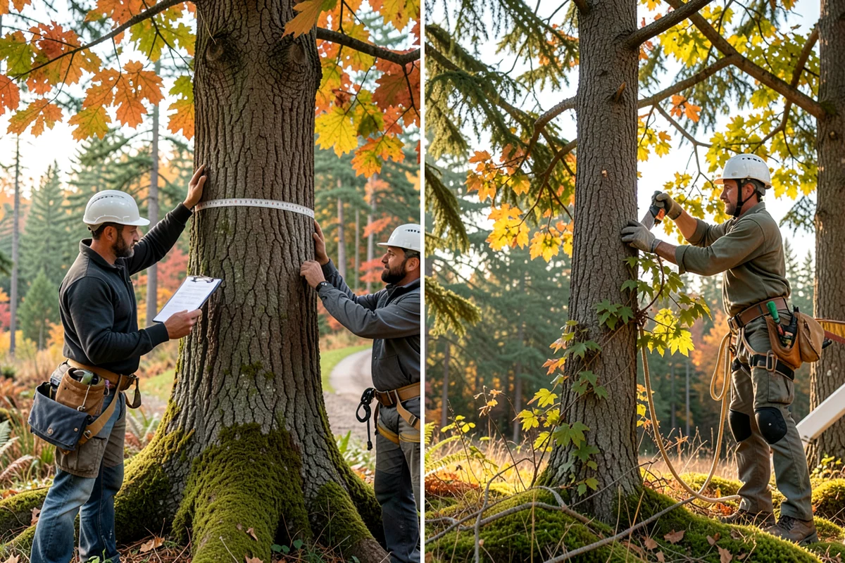 Utility line clearance pruning in Clyde Hill, King County, WA - Assess canopy condition and pruning objectives