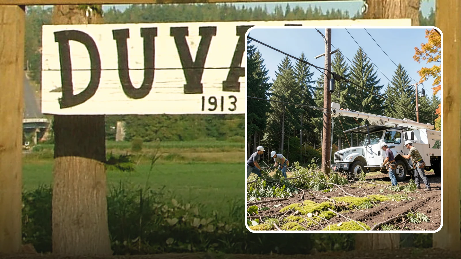 Utility line clearance pruning in Duvall, King County, WA - Pruning to maintain safe clearance between trees and utility lines.