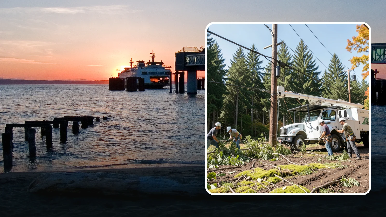 Utility line clearance pruning in Edmonds, Snohomish County, WA - Pruning to maintain safe clearance between trees and utility lines.