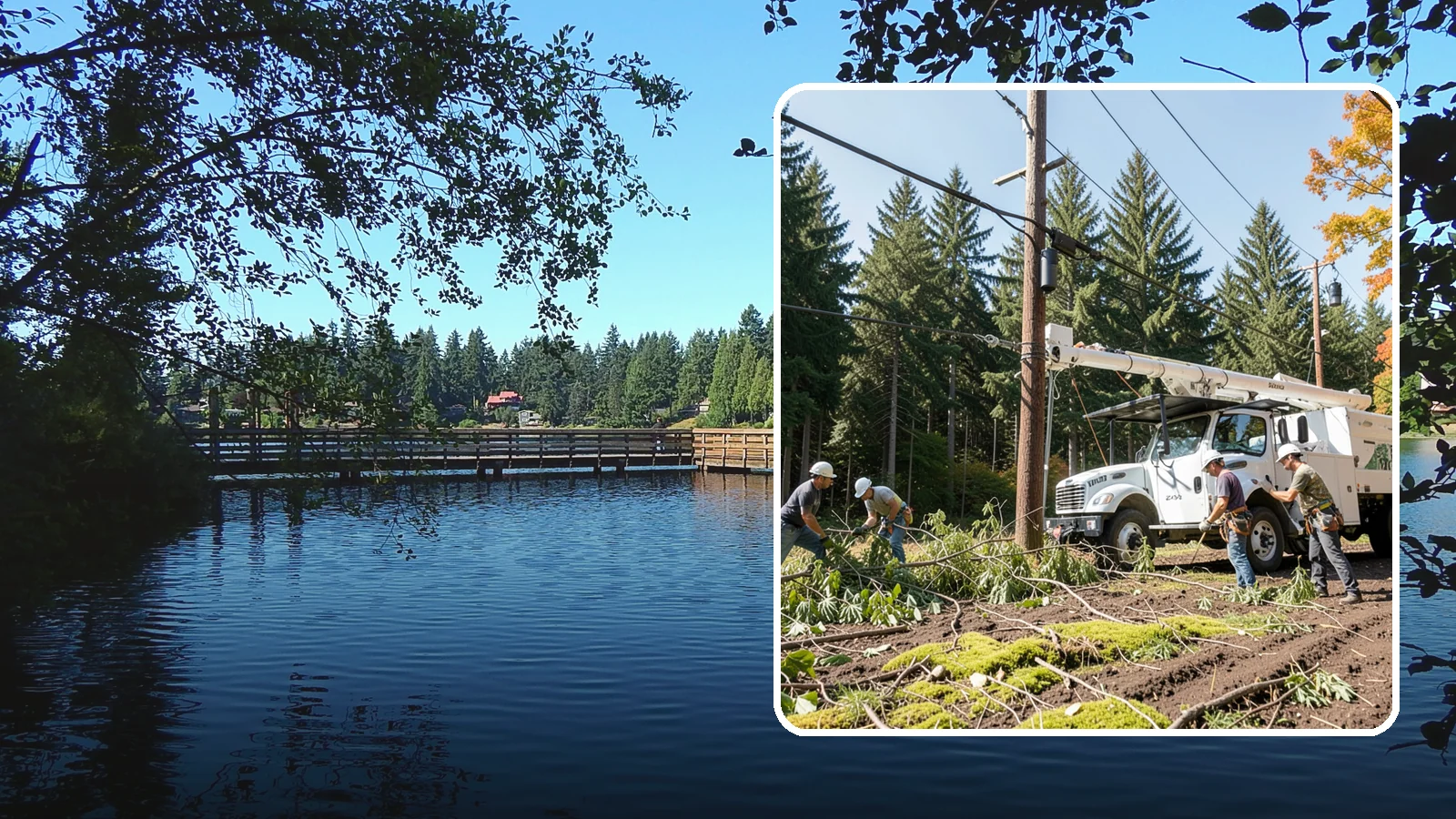 Utility line clearance pruning in Federal Way, King County, WA - Pruning to maintain safe clearance between trees and utility lines.