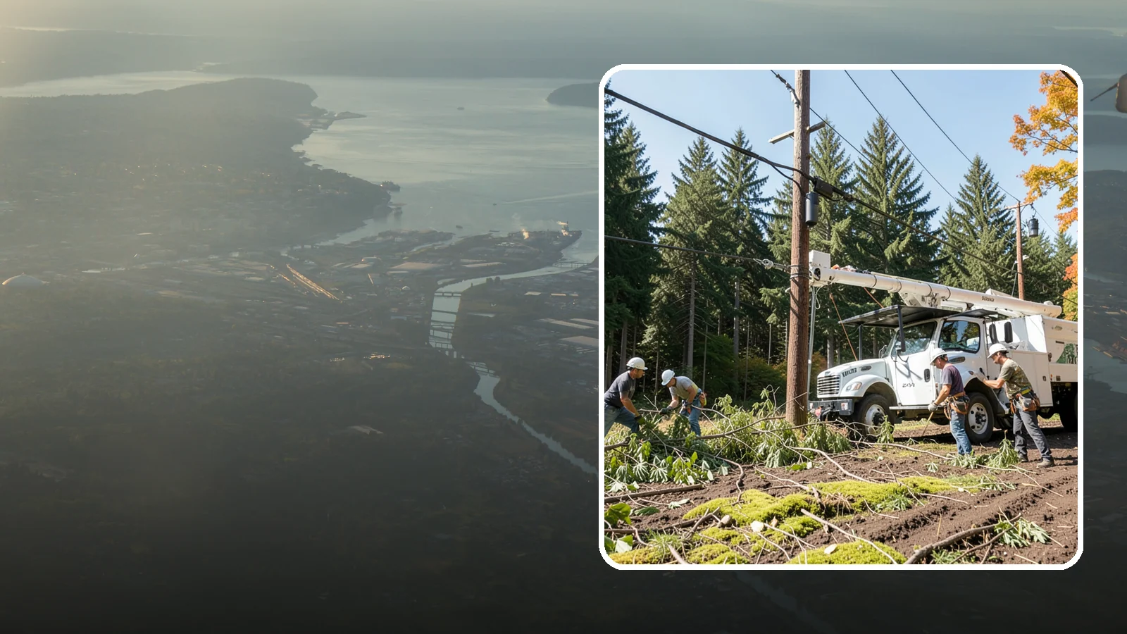 Utility line clearance pruning in Fife, Pierce County, WA - Pruning to maintain safe clearance between trees and utility lines.
