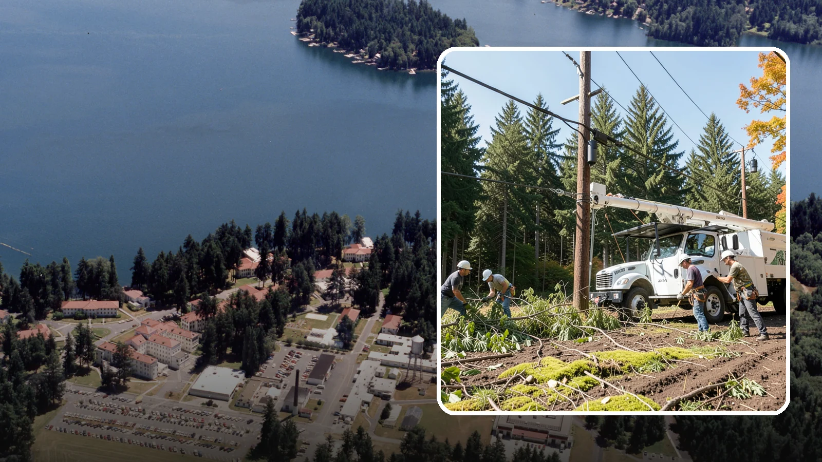 Utility line clearance pruning in Lakewood, Pierce County, WA - Pruning to maintain safe clearance between trees and utility lines.