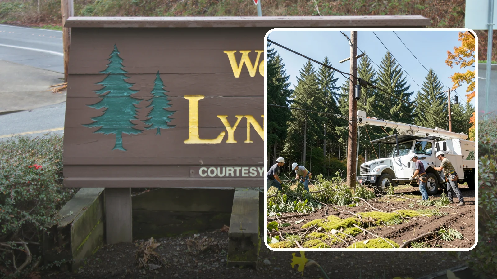 Utility line clearance pruning in Lynnwood, Snohomish County, WA - Pruning to maintain safe clearance between trees and utility lines.