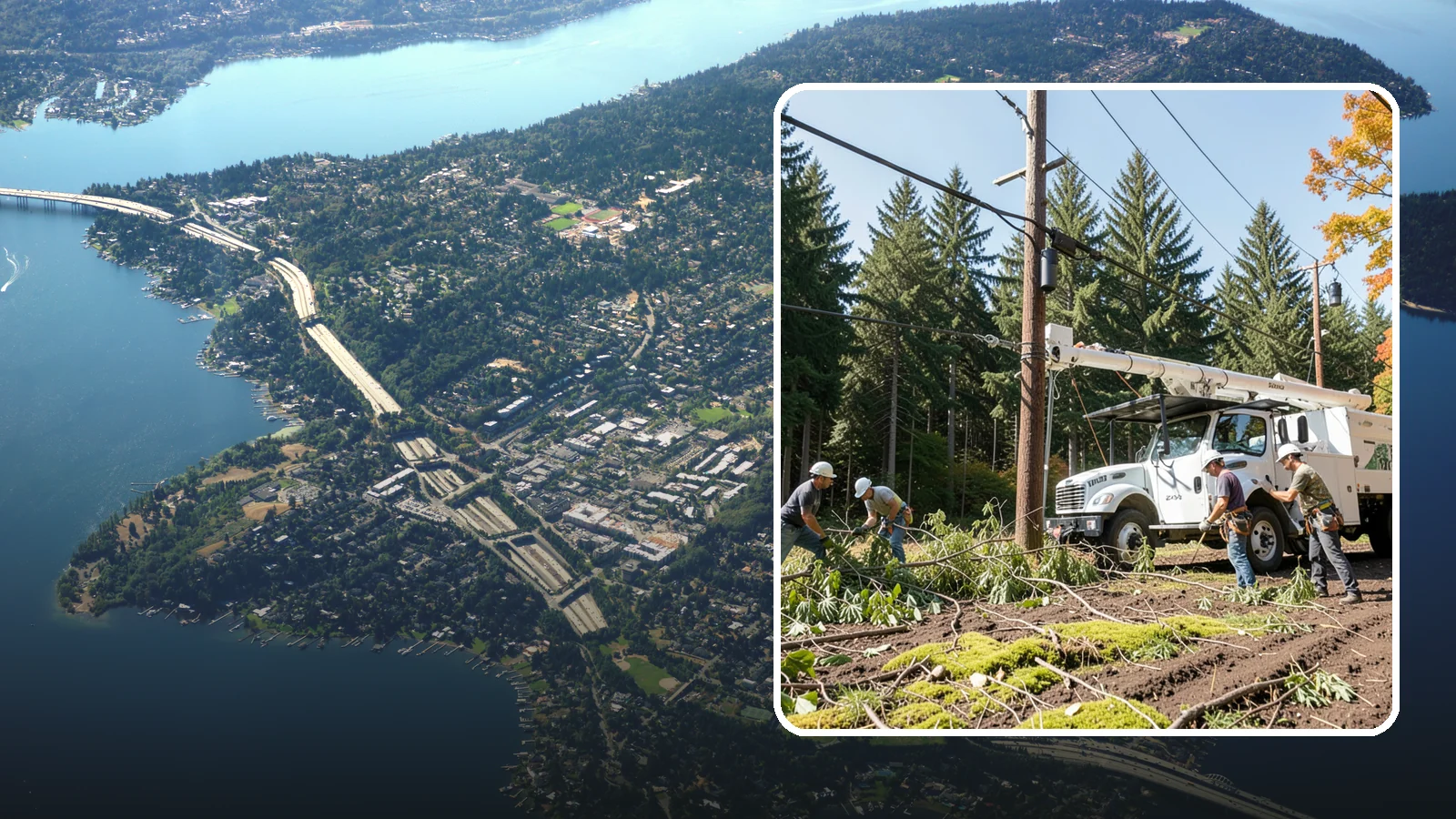 Utility line clearance pruning in Mercer Island, King County, WA - Pruning to maintain safe clearance between trees and utility lines.