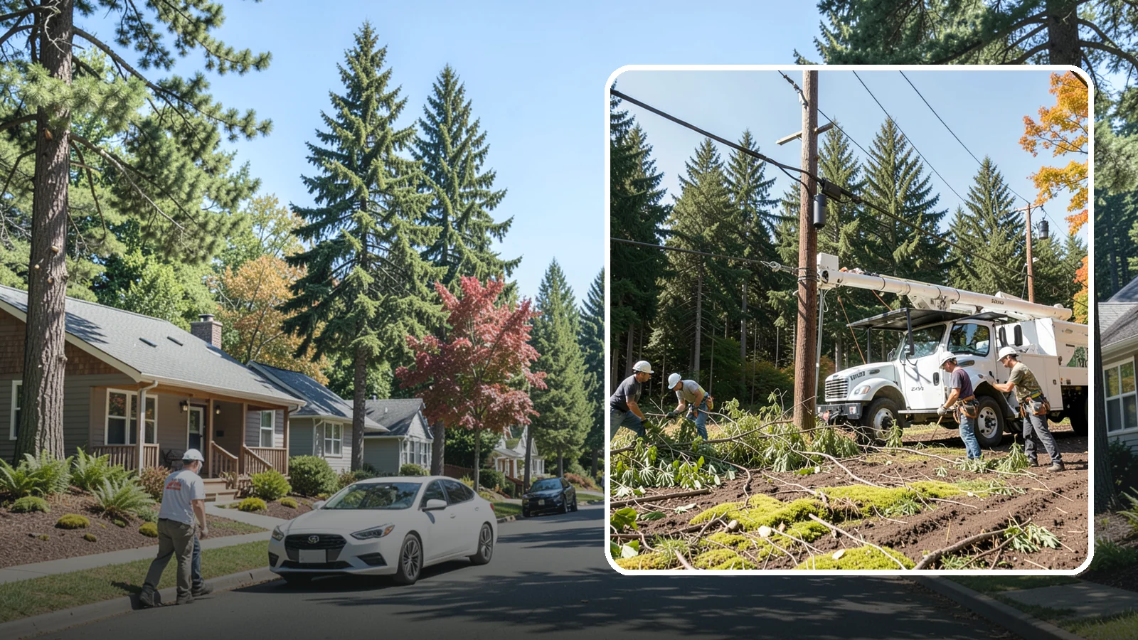 Utility line clearance pruning in Orting, Pierce County, WA - Pruning to maintain safe clearance between trees and utility lines.