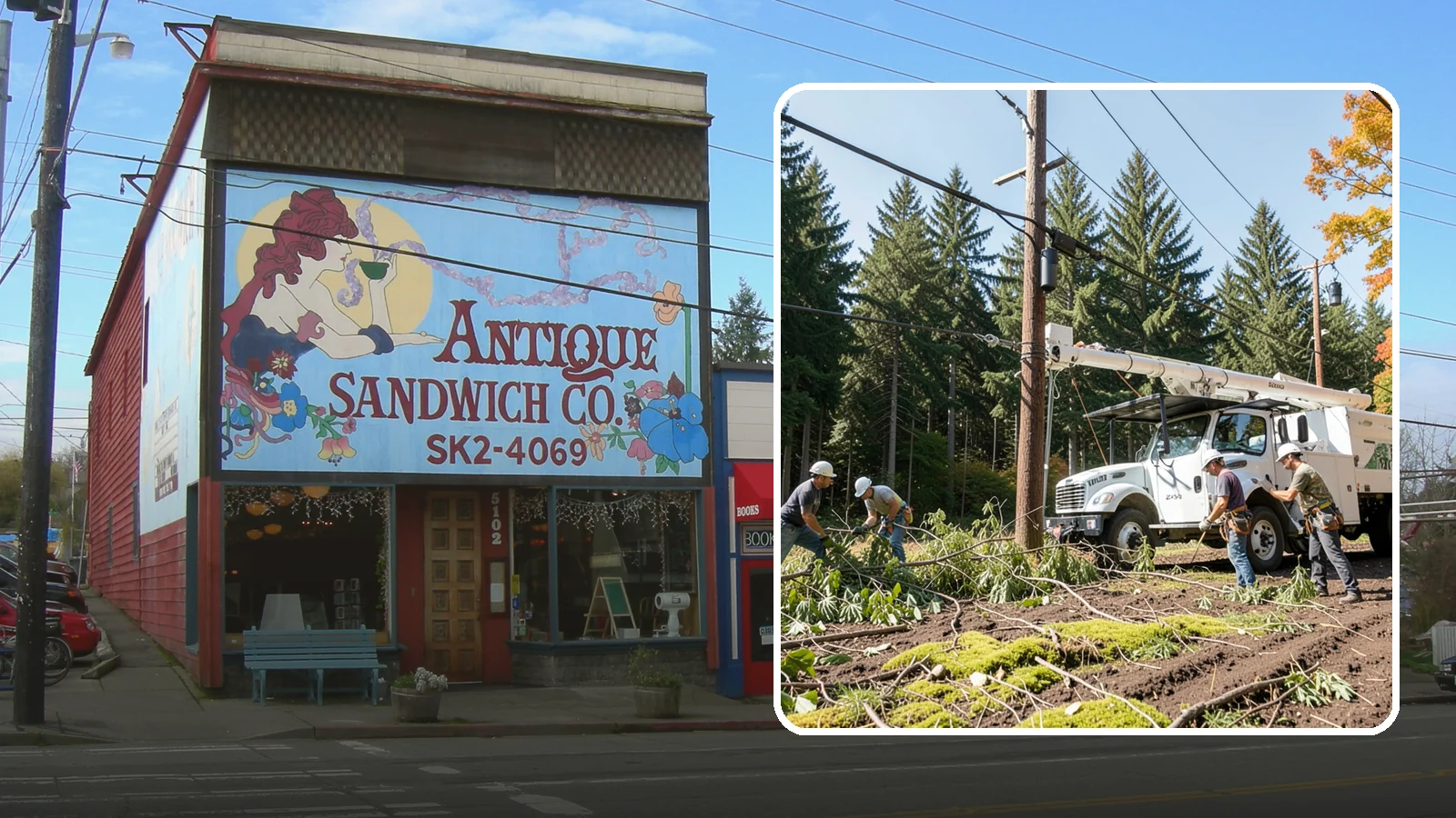 Utility line clearance pruning in Ruston, Pierce County, WA - Pruning to maintain safe clearance between trees and utility lines.